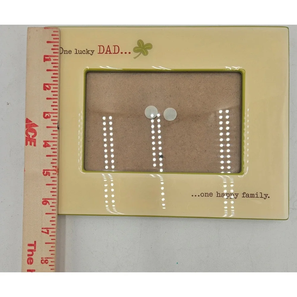 Hallmark One Lucky Dad One Happy Family Ceramic 4x6 Photo Frame Green Yellow
